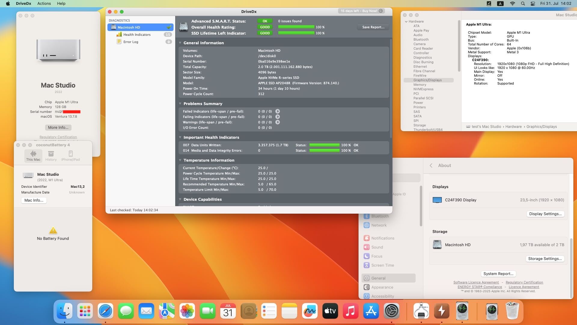 Apple Mac Studio (2022) M1 Ultra 20-Kern - Silber