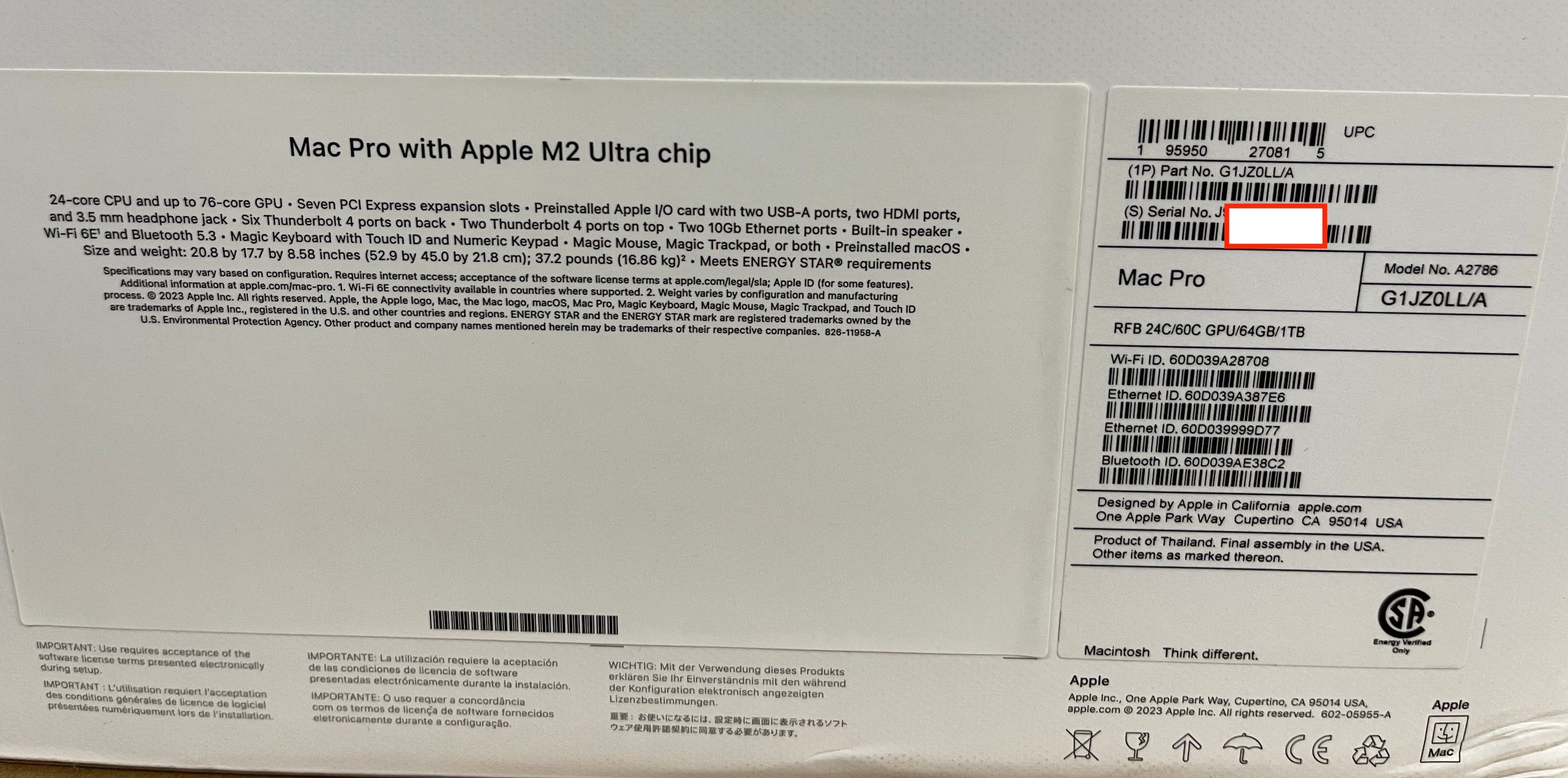 Apple Mac Pro 2023 M2 Ultra 60-Core