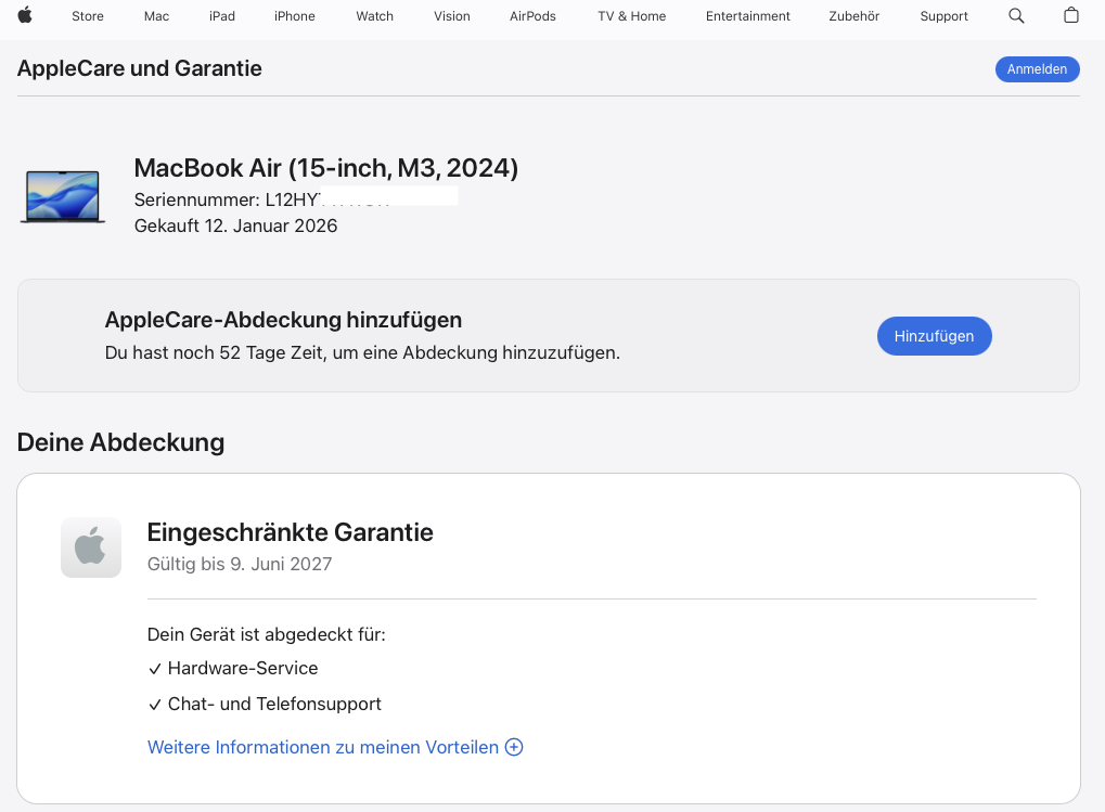 Apple MacBook Air 15" (2024) M3 8-Kern - Mitternacht Blau